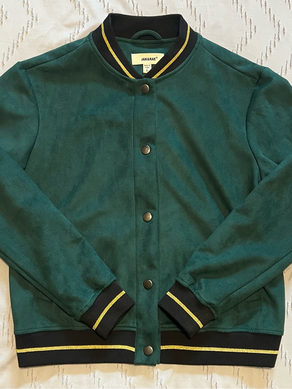Y2K Jak & Rae Green Faux Suede Varsity Bomber Jacket Size S